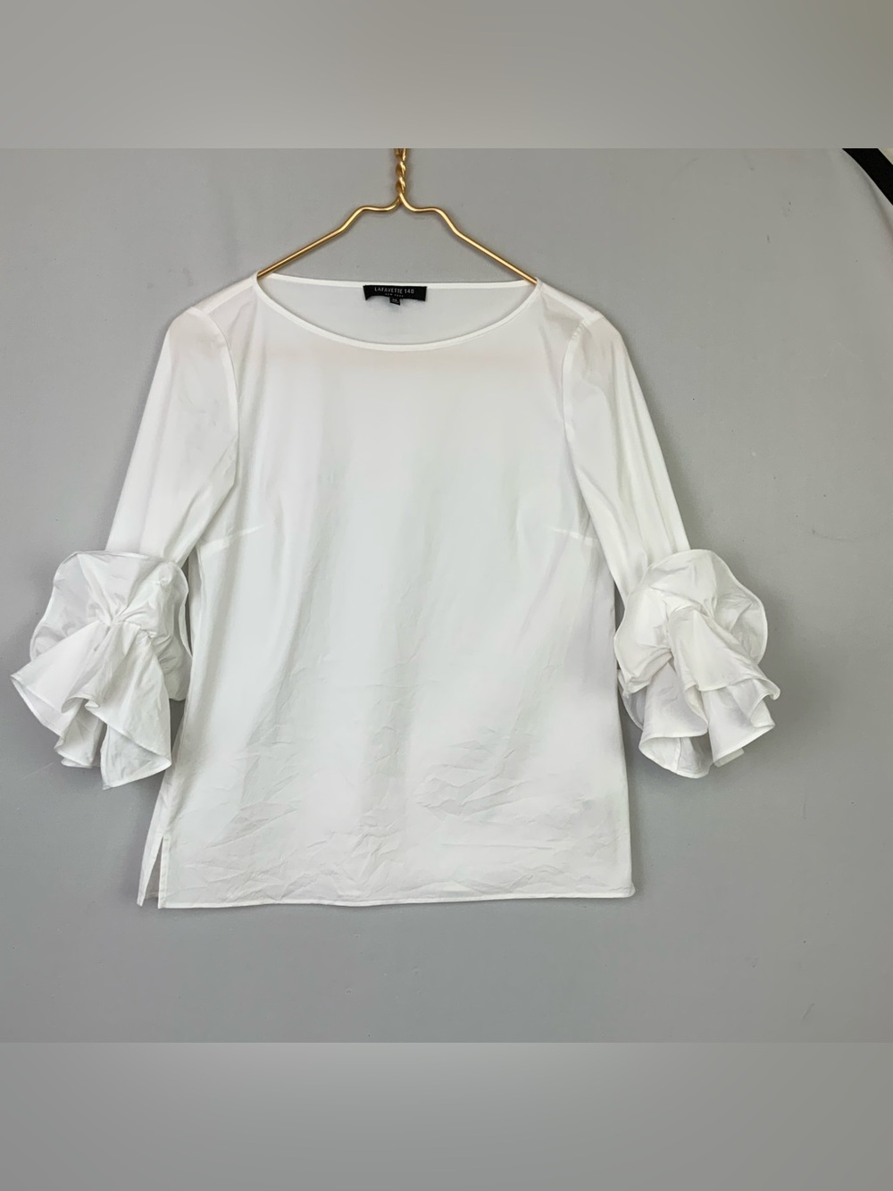 Lafayette 148 Sz XS White Whitby Italian Stretch Cotton Poplin Ruffle Sleeve Top